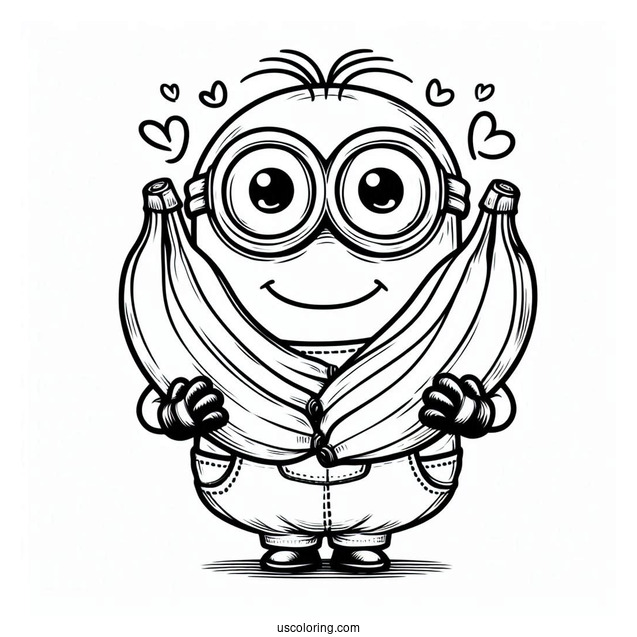 Minion Holding Bananas Coloring For Kids