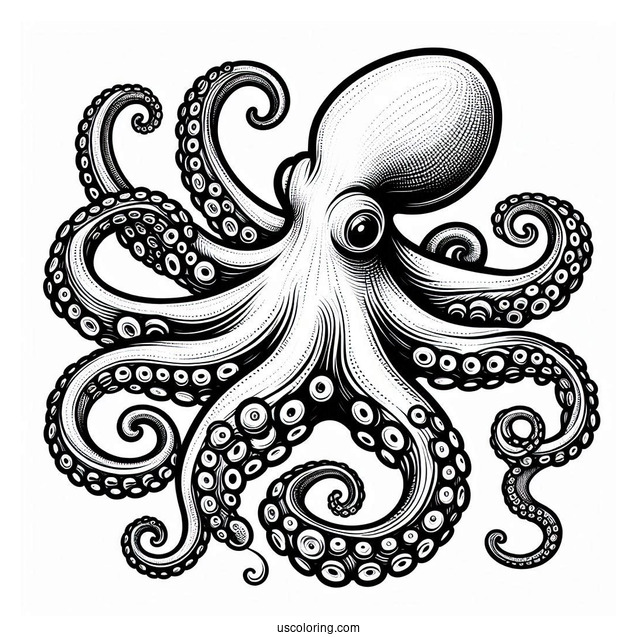 Realistic Smoothskin Octopus Coloring Page