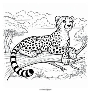 Big Cheetah Coloring Page Resting On A Tree Branch