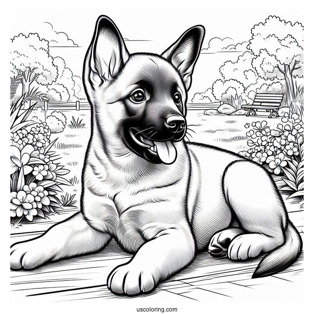 Belgian Malinois Puppy In Backyard