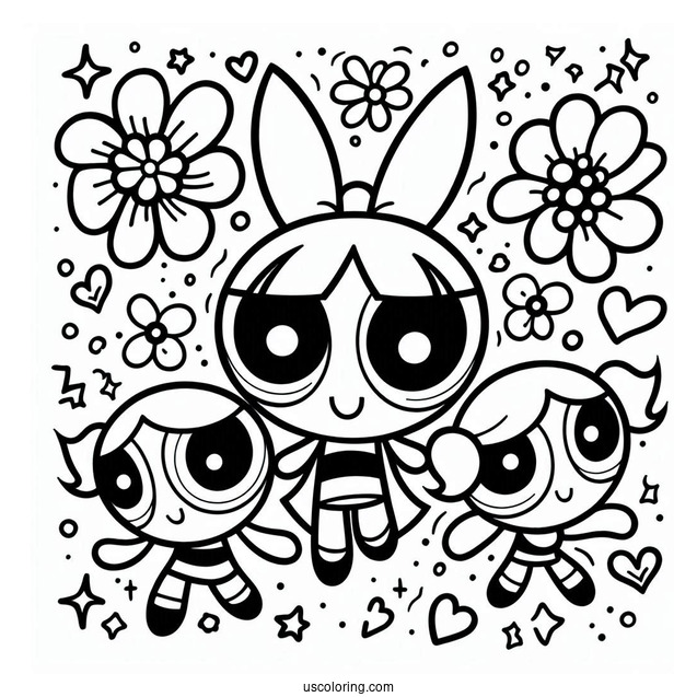 Blossom, Bubbles And Buttercup Coloring Page