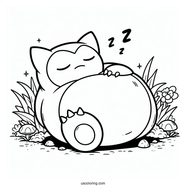 Simple Snorlax Coloring Page Sleeping On Grass For Kids