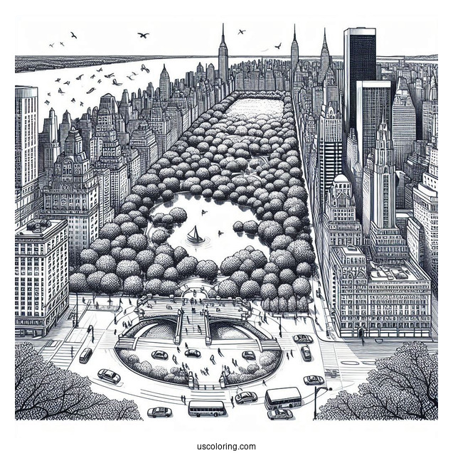 New York Coloring Page Of Top View Of Central Park