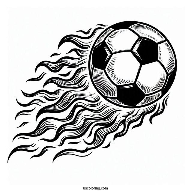Flaming Soccer Ball To Color For Kids
