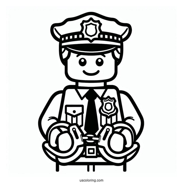 Coloring Page Of Lego Police Officer Holding Cuffs And Badge