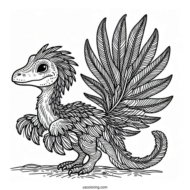 Feathery Velociraptor Coloring Sheet