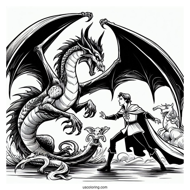 Prince Phillip Fighting Maleficent Dragon To Color