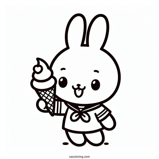 Cute Pochacco Coloring Page In Sailor Outfit Holding Ice Cream Cone For Kids