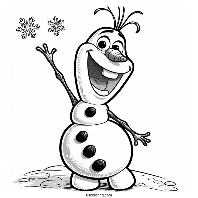 Olaf Waving With Snow Coloring Page