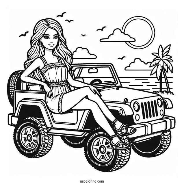 Barbie And Her Jeep Car To Color