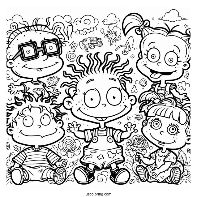 Rugrats Coloring Page Of Chuckie, Tommy, Philip, Lilian, Angelika, And Susie
