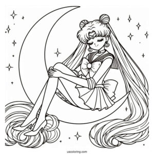 Sailor Moon Sitting On Crescent Moon