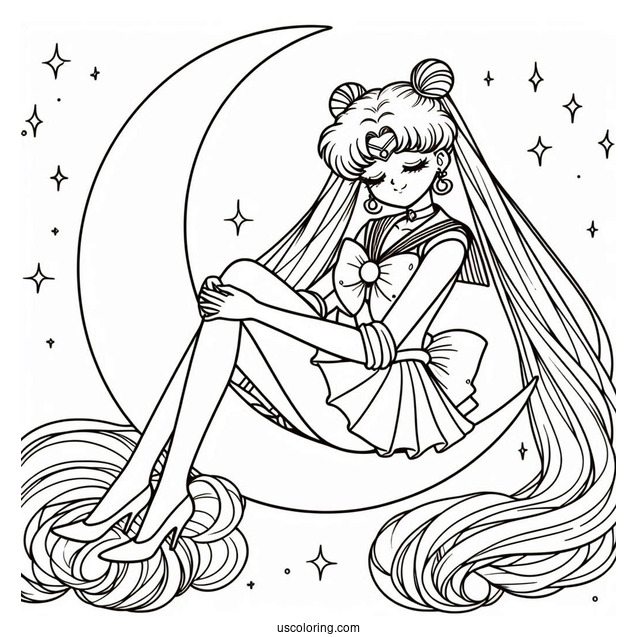 Sailor Moon Sitting On Crescent Moon