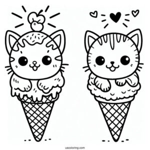 Kitten Inside Ice Cream Cone Coloring In For Preschoolers