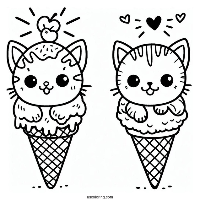 Kitten Inside Ice Cream Cone Coloring In For Preschoolers