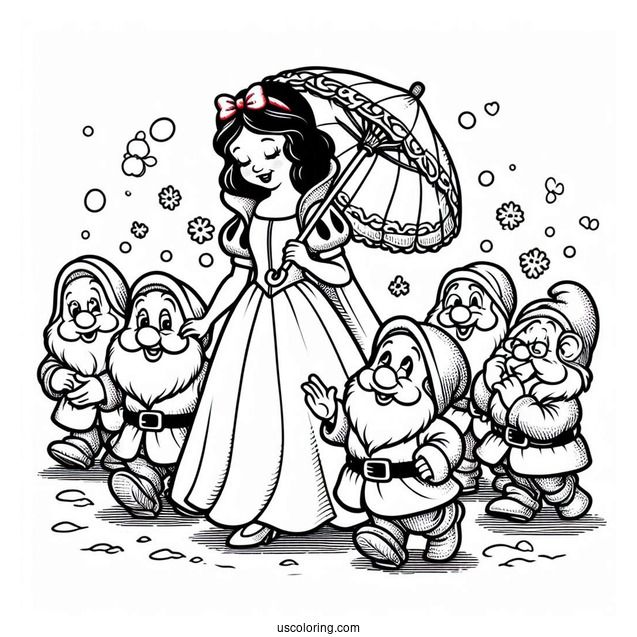 Snow White With The Seven Dwarfs To Color