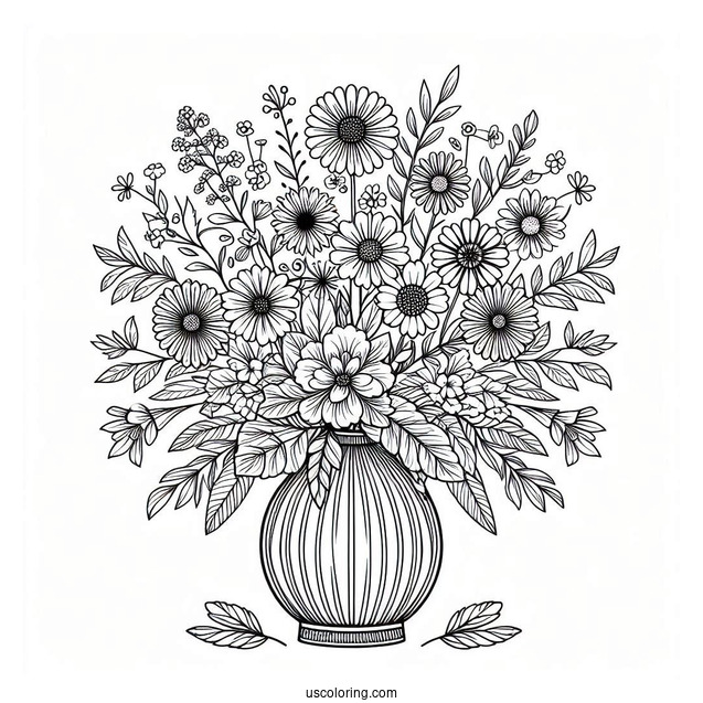 Flower Mandala Coloring Page Vase Full Of Wildflowers