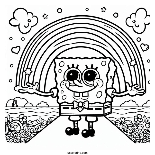 SpongeBob Making Rainbow With Hands Coloring Page