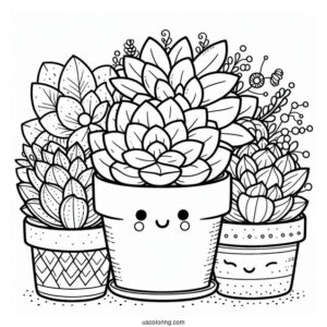 Smiling Succulent Coloring Page In A Pot