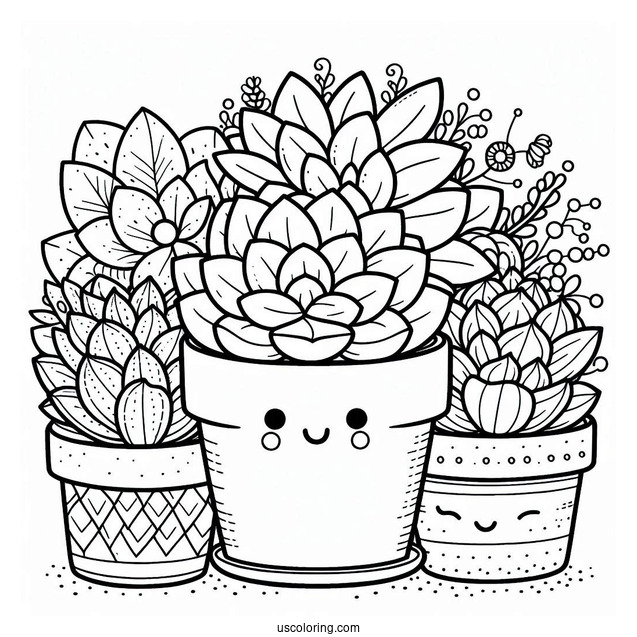 Smiling Succulent Coloring Page In A Pot