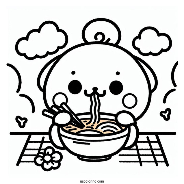 Pompompurin Eating Ramen Coloring Page