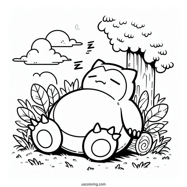Simple Snorlax Coloring Page Sleeping On Grass For Kids