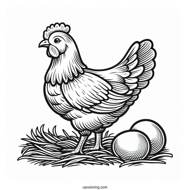 Easy Outline Of a Barn Yard Chicken To Color