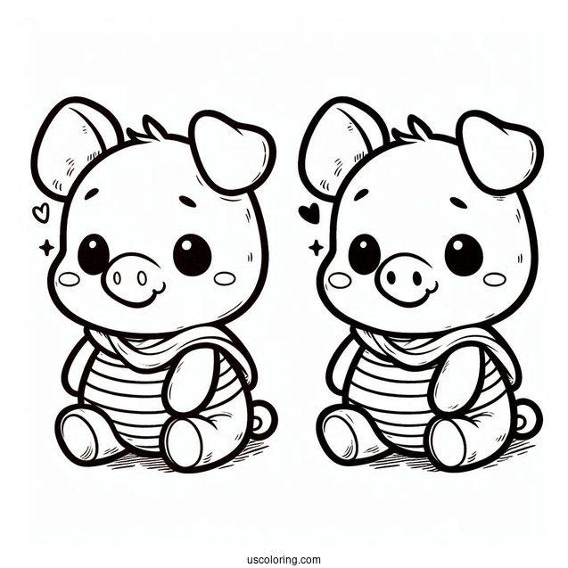 Kawaii Piglet Coloring Page With Winnie The Pooh For Preschoolers