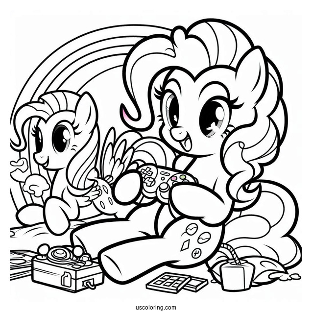 Pinkie Pie Coloring Page And Rainbow Dash Playing Video Games