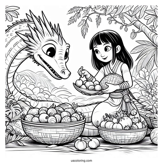 Raya And The Last Dragon Coloring Page Of Noi Stealing Fruits With The Ongis