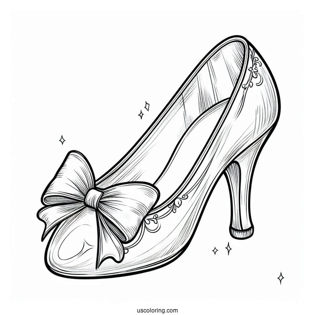 Cinderella s Glass Slipper With Bow Coloring Sheet For Kids