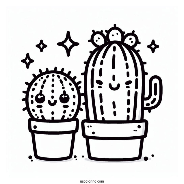 Cute Kawaii Cactus Coloring Page