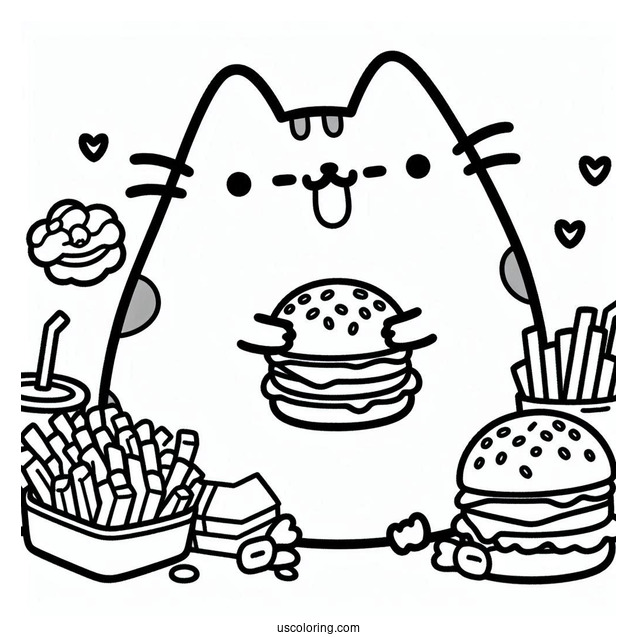 Pusheen Eating Some Burgers And Fries