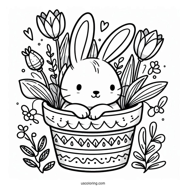 Hoppy Easter Bunny Coloring Page Inside Flower Pot