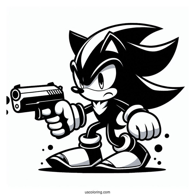Shadow Coloring Page The Hedgehog With Gun In A Fight