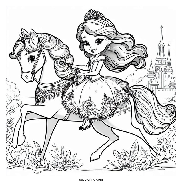 Sofia The First Coloring Page With Princess Amber Riding Everburn