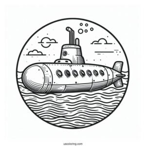 Easy Outline Of Submarine Coloring Page Surfacing From The Water