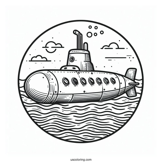 Easy Outline Of Submarine Coloring Page Surfacing From The Water
