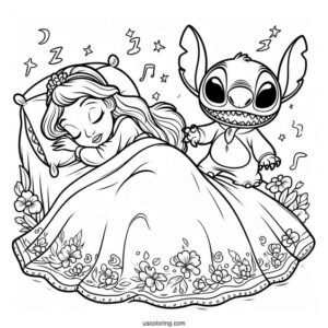 Sleeping Beauty Coloring Page Of Funny Stitch Scaring Princess Aurora