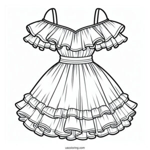 Off Shoulder Dress Coloring Page With Ruffles