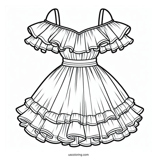 Off Shoulder Dress Coloring Page With Ruffles