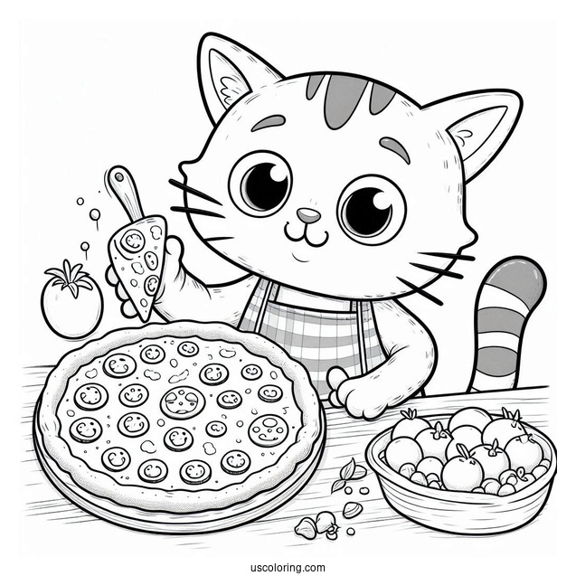 Coloring Page Of Pete The Cat Making Pizza