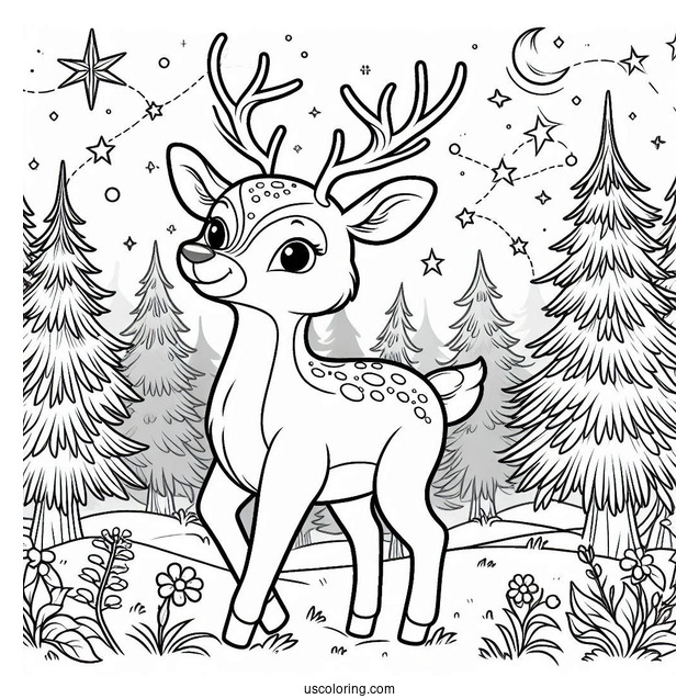 Rudolph Coloring Page In a Forrest