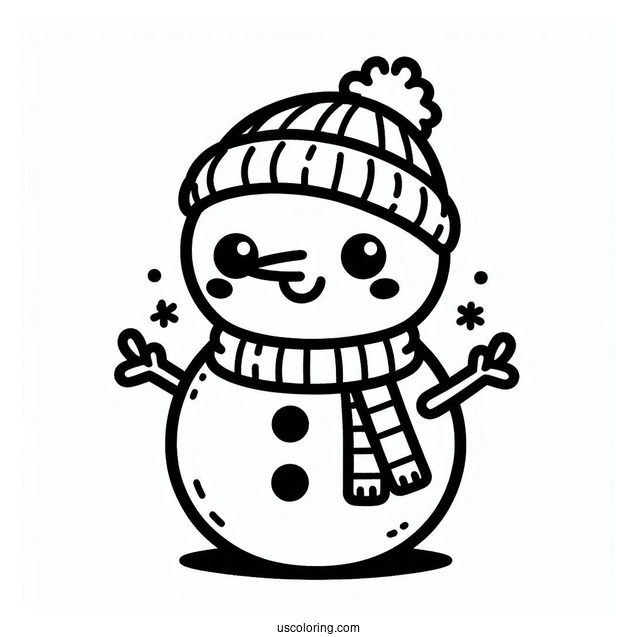 Kawaii Themed Cute Snowman To Color