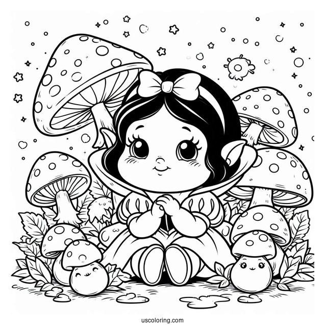 Snow White Coloring Pages Of Bashful Dwarf Surrounded By Mushrooms