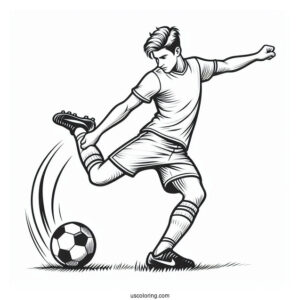 Coloring Page Of Soccer Player Kicking Ball