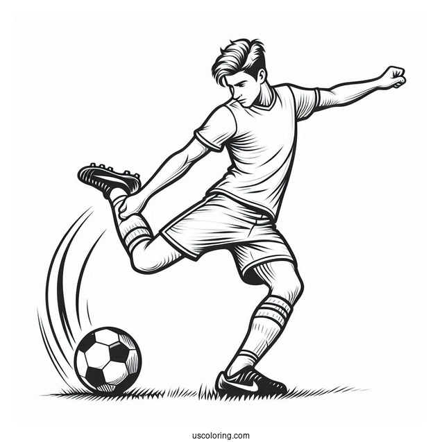 Coloring Page Of Soccer Player Kicking Ball