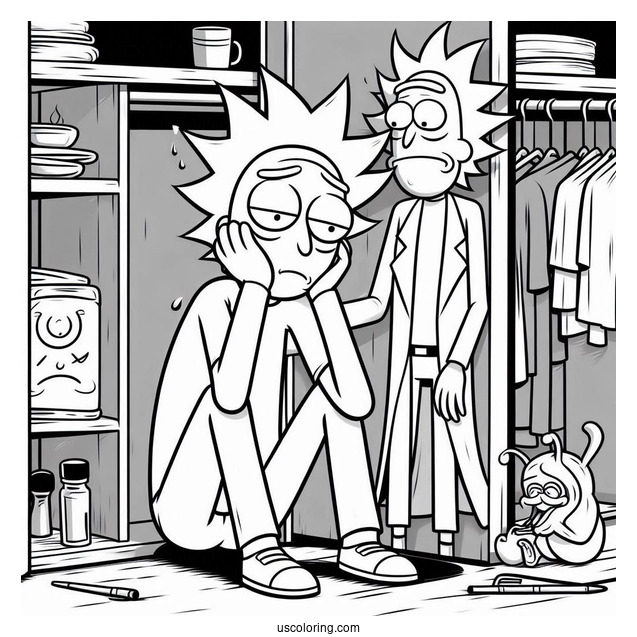 Sad Jerry Smith in Closet Rick and Morty Coloring Page