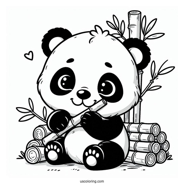 Baby Panda Eating Bamboo Coloring Page