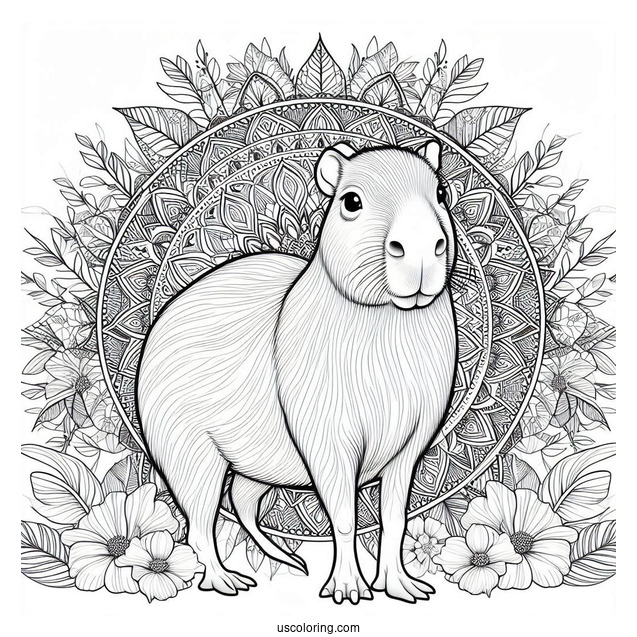 Realistic Capybara Coloring Page Inside Mandala